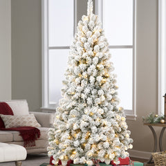 5FT Pre-Installed Flocked Christmas Tree - Perfectly Fluffy, Shaped, and Illuminated for Your Holiday Décor.