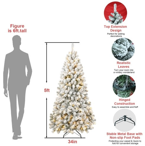6FT Pre-Lit Flocked Christmas Tree - 760 Memory Wire Tips, 300 Warm Incandescent Lights, Easy Fluff & Perfect Shape, Elegant Holiday Décor.